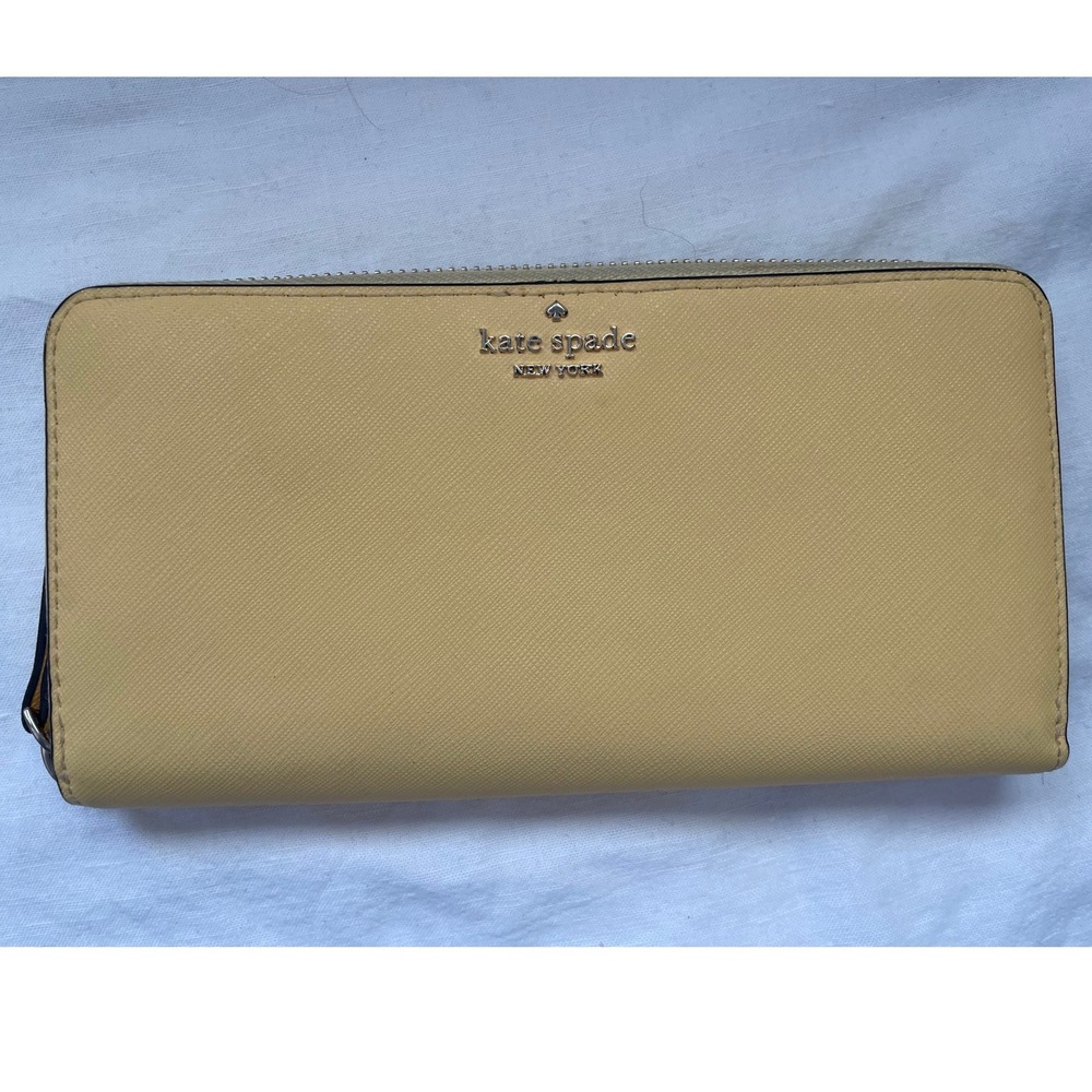 Kate Spade New York Yellow Saffiano Leather Zip Around Continental Wallet#624